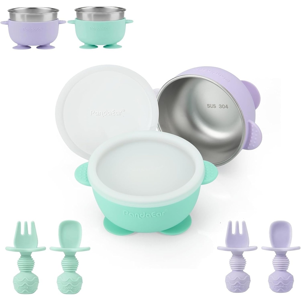 image:imagePandaEar Stainless Steel Baby Bowls with Suction Toddler Self Feeding Set