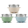 PandaEar 3 Pack Stainless Steel Baby Suction Bowls, Non-Slip Child Food Bowl with Silicone Sleeve for Kids Toddlers Infants, Unbreakable & Mess Free (Pink)(Blue Green Beige)