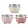 PandaEar 3 Pack Stainless Steel Suction Baby Bowls & 3 Baby Feeding Spoons | Non-Slip Stay Put Bowls & Soft Silicone First Stage Spoons for Toddlers, BPA-Free Baby Led Weaning Set (Pink White)(Pink Rose Linen)