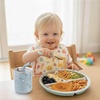 PandaEar 6-in-1 Stainless Steel Baby Feeding Set | Divided Suction Plate, Bowl, Sippy Cup with Straw, Bib, Spoon & Fork | BPA-Free Toddler Feeding Essentials for Self-Feeding (Pink)(Blue)