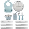 PandaEar 6-in-1 Stainless Steel Baby Feeding Set | Divided Suction Plate, Bowl, Sippy Cup with Straw, Bib, Spoon & Fork | BPA-Free Toddler Feeding Essentials for Self-Feeding (Pink)(Blue)