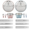 PandaEar 8PCS Baby Feeding Set | Stainless Steel Suction Plates and Bowls with Silicone Fork and Spoon Utensils | Baby Led Weaning Tableware for Toddlers & Kids (Tan & Walnut)(Pink & Blue)