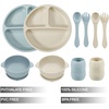 PandaEar Silicone Baby Feeding Set| 2 Divided Suction Plate + 2 Suction Bowl + 2 Tiny Cup with 2 Spoons| Baby Led Weaning Supplies Self Feeding Utensils (Blue White)(Blue White)