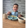 PandaEar Silicone Baby Feeding Set| 2 Divided Suction Plate + 2 Suction Bowl + 2 Tiny Cup with 2 Spoons| Baby Led Weaning Supplies Self Feeding Utensils (Blue White)(Blue White)