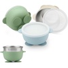 PandaEar 3 Pack Stainless Steel Baby Suction Bowls, Non-Slip Child Food Bowl with Silicone Sleeve for Kids Toddlers Infants, Unbreakable & Mess Free (Pink)(Blue Green Beige)