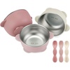 PandaEar 3 Pack Stainless Steel Suction Baby Bowls & 3 Baby Feeding Spoons | Non-Slip Stay Put Bowls & Soft Silicone First Stage Spoons for Toddlers, BPA-Free Baby Led Weaning Set (Pink White)(Pink Rose Linen)