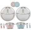 PandaEar 8PCS Baby Feeding Set | Stainless Steel Suction Plates and Bowls with Silicone Fork and Spoon Utensils | Baby Led Weaning Tableware for Toddlers & Kids (Tan & Walnut)(Pink & Blue)