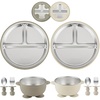 PandaEar 8PCS Baby Feeding Set | Stainless Steel Suction Plates and Bowls with Silicone Fork and Spoon Utensils | Baby Led Weaning Tableware for Toddlers & Kids (Tan & Walnut)(Tan & Walnut)