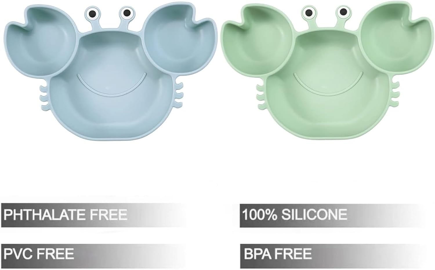 image:imagePandaEar 2 Pack Silicone Suction Plate for Baby Divided Toddler Food PlateBlueGreen