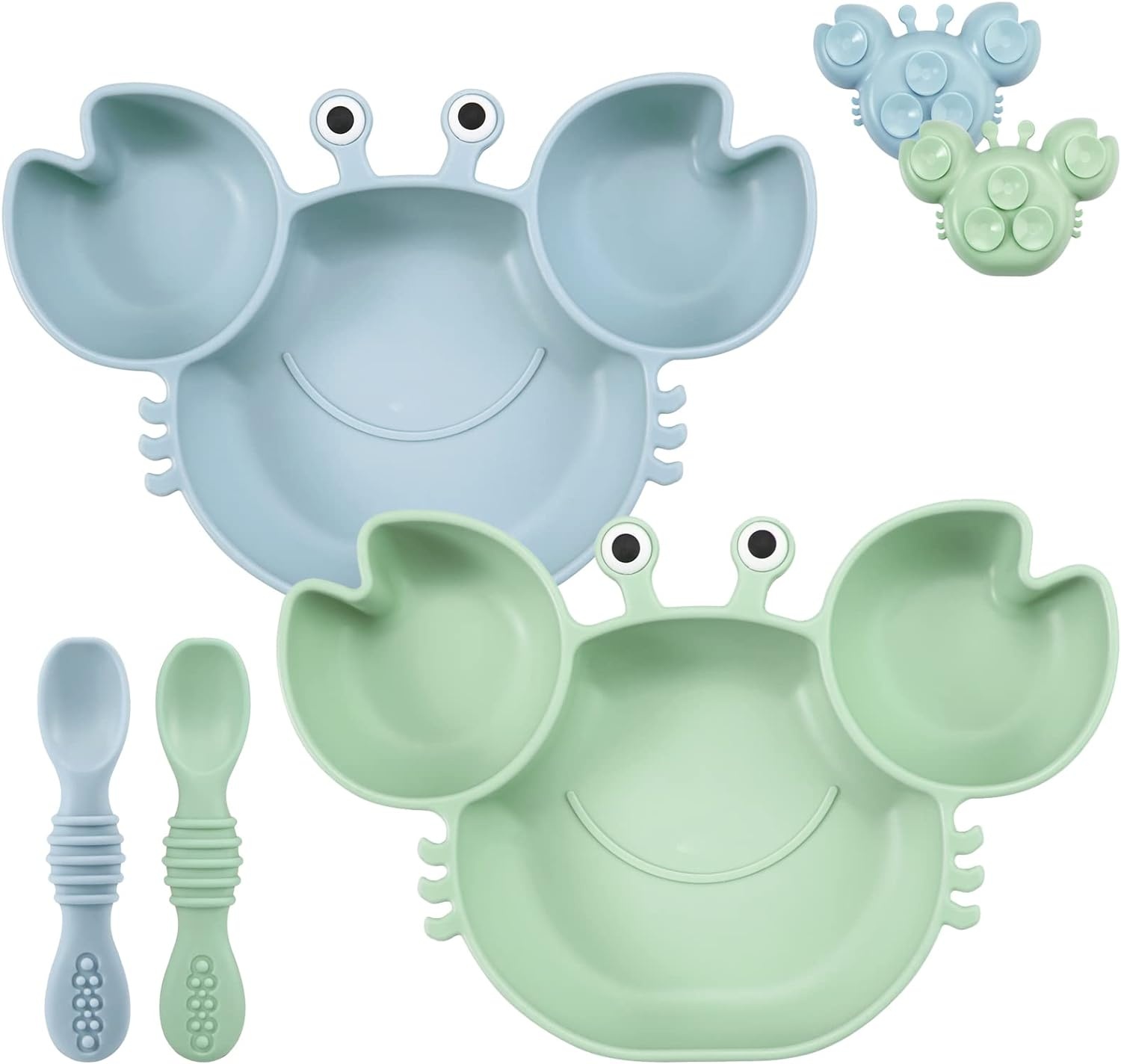 image:imagePandaEar 2 Pack Silicone Suction Plate for Baby Divided Toddler Food PlateBlueGreen
