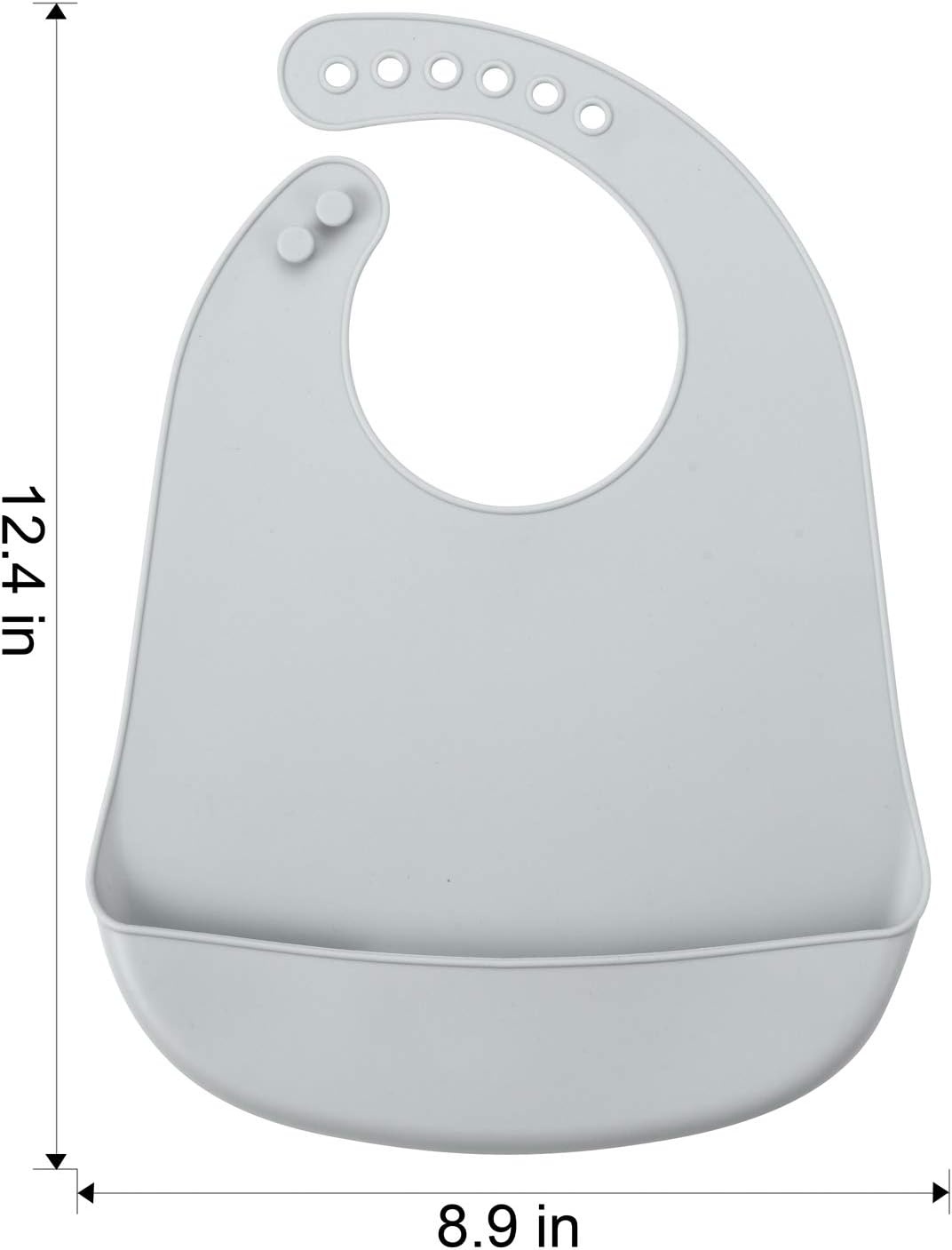 image:imagePandaEar 3 Pack Waterproof Silicone Baby Bibs Super Thin Light Weight Feeding Bib with Food Catcher Pocket for ToddlerGrey