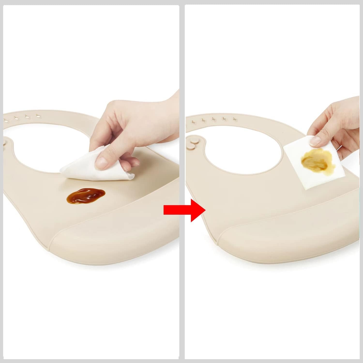 image:imagePandaEar 3 Pack Waterproof Silicone Baby Bibs Super Thin Light Weight Feeding Bib with Food Catcher Pocket for ToddlerWalnutlinenbrown
