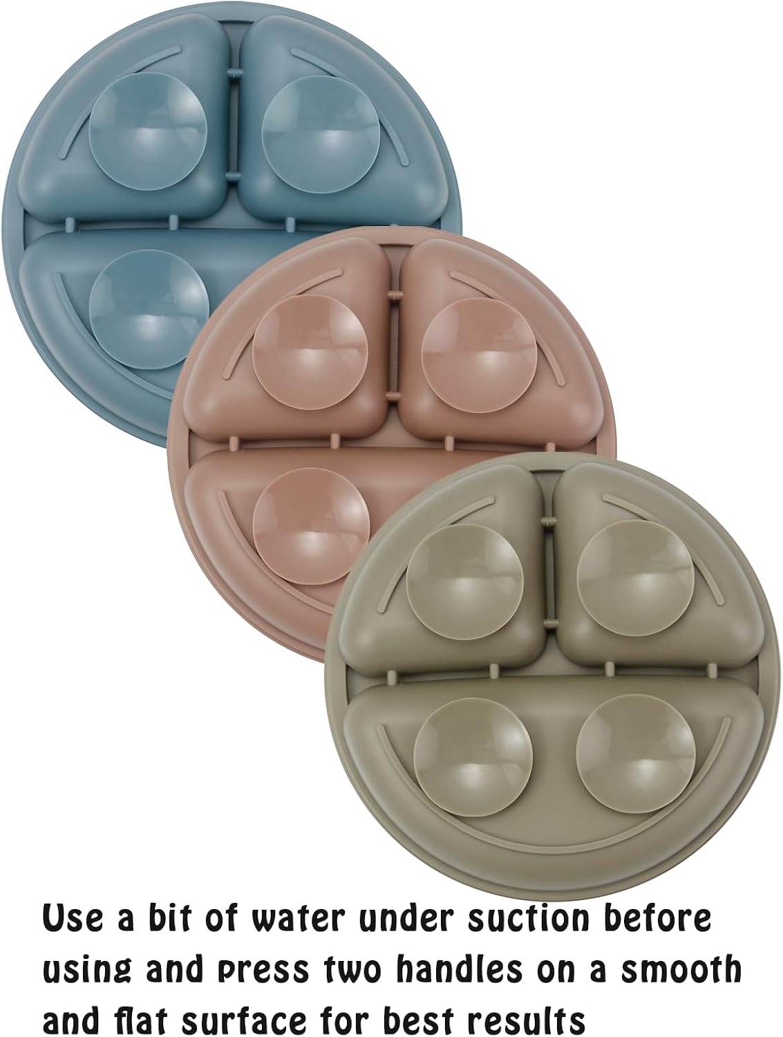 image:imagePandaEar Baby Feeding Set 3 Pack Toddler Plates with 3 Spoons 100 Silicone Divided Suction Plate for Babies BPAFree Dishwasher and Microwave Safe BlueRedBrownBlueRed Brown