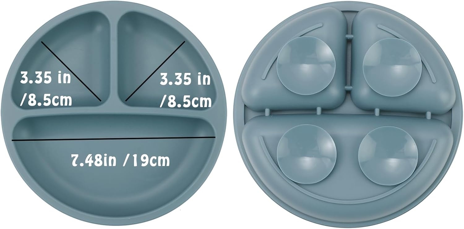 image:imagePandaEar Baby Feeding Set 3 Pack Toddler Plates with 3 Spoons 100 Silicone Divided Suction Plate for Babies BPAFree Dishwasher and Microwave Safe BlueRedBrownBlueRed Brown