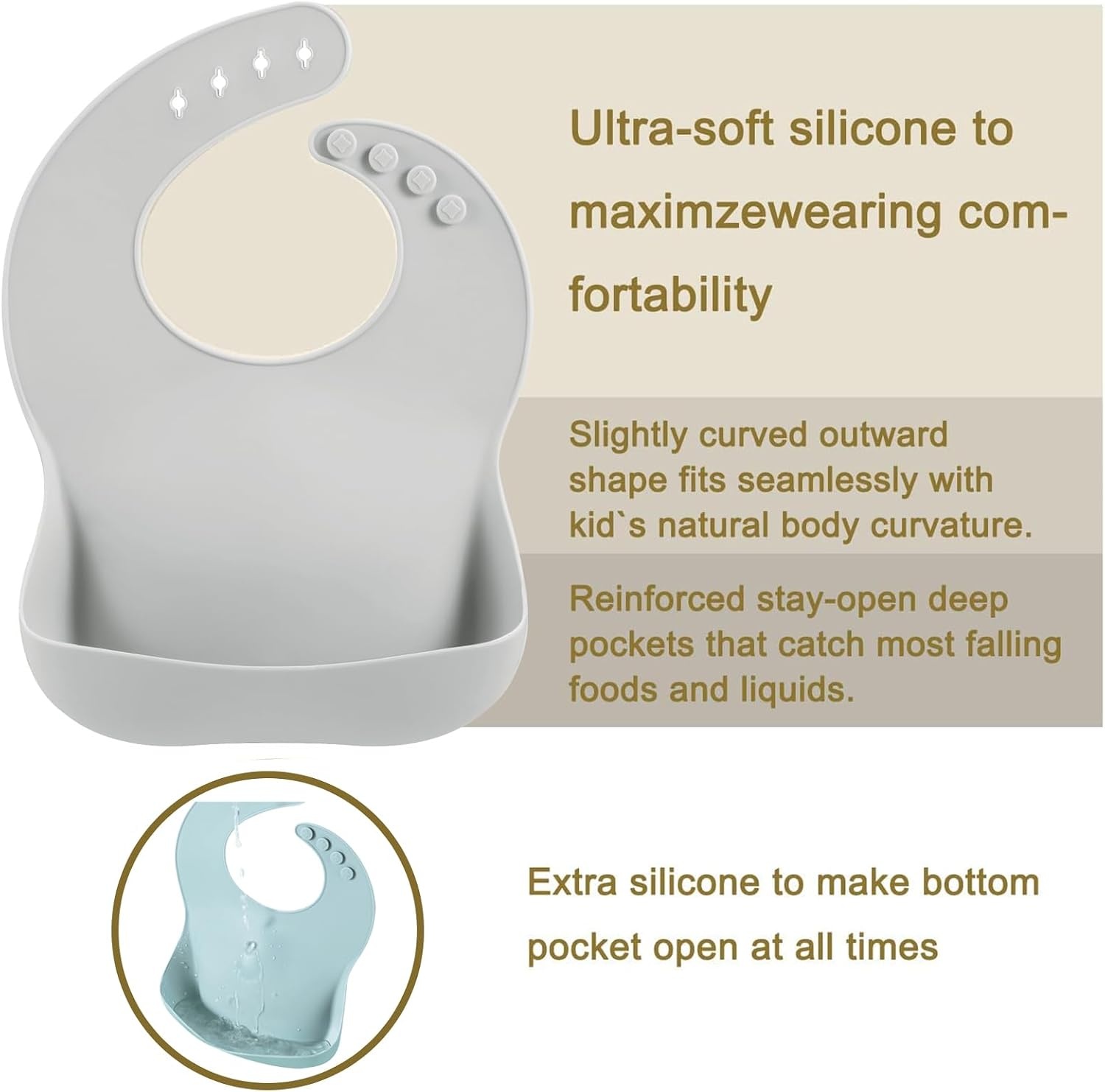image:imagePandaEar Set of 3 Silicone Baby Bibs Waterproof Soft Unisex 1072 MonthsBlue Gray