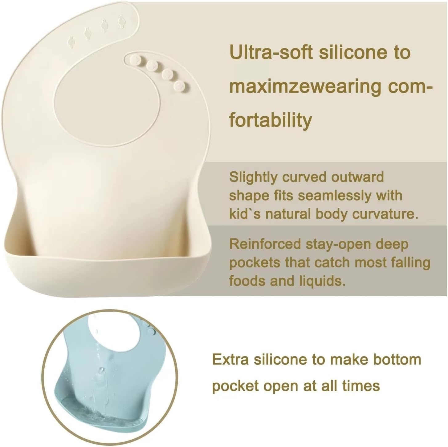 image:imagePandaEar Set of 3 Silicone Baby Bibs Waterproof Soft Unisex 1072 MonthsBlueSageBeige