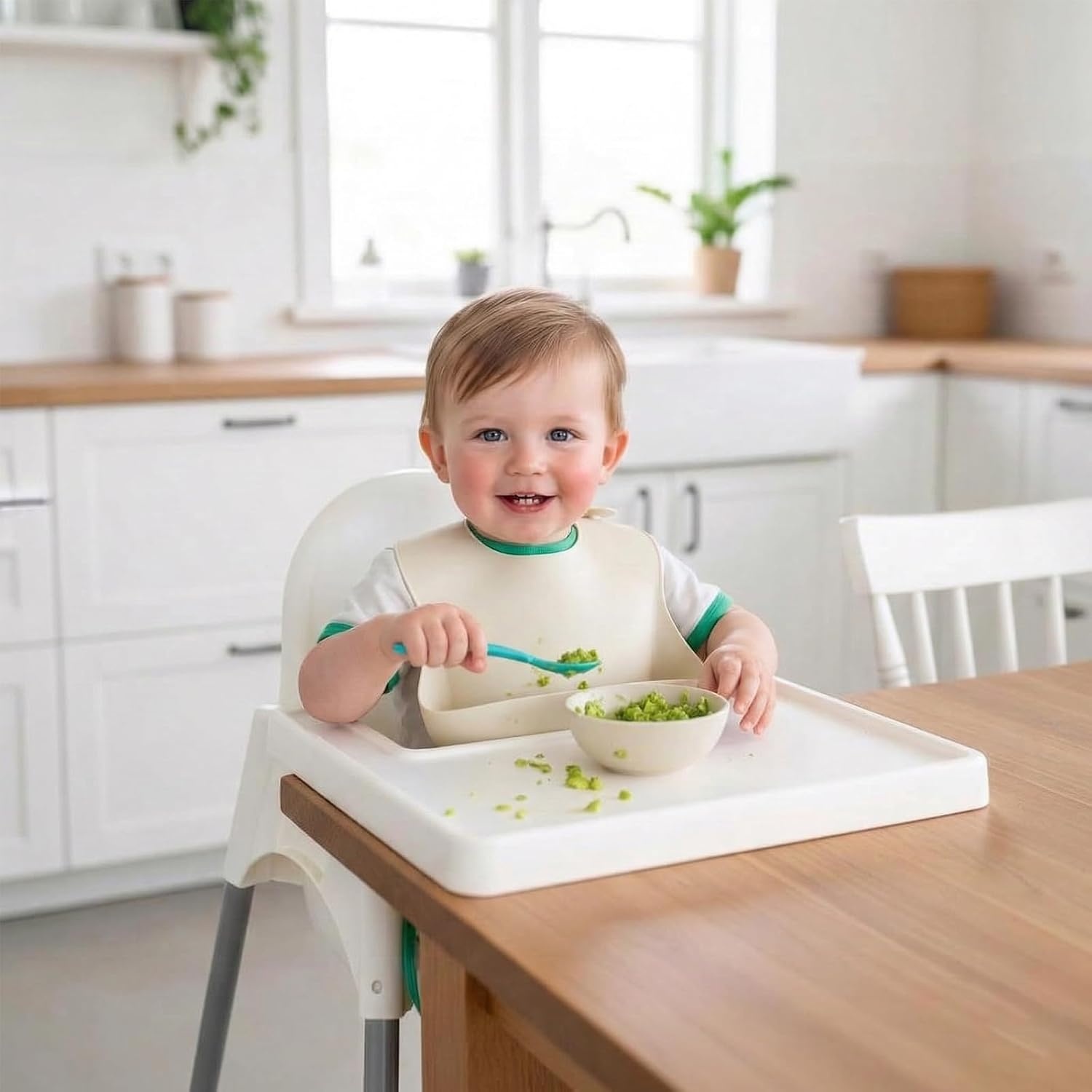 image:imagePandaEar Set of 3 Silicone Baby Bibs Waterproof Soft Unisex 1072 MonthsBlueSageBeige
