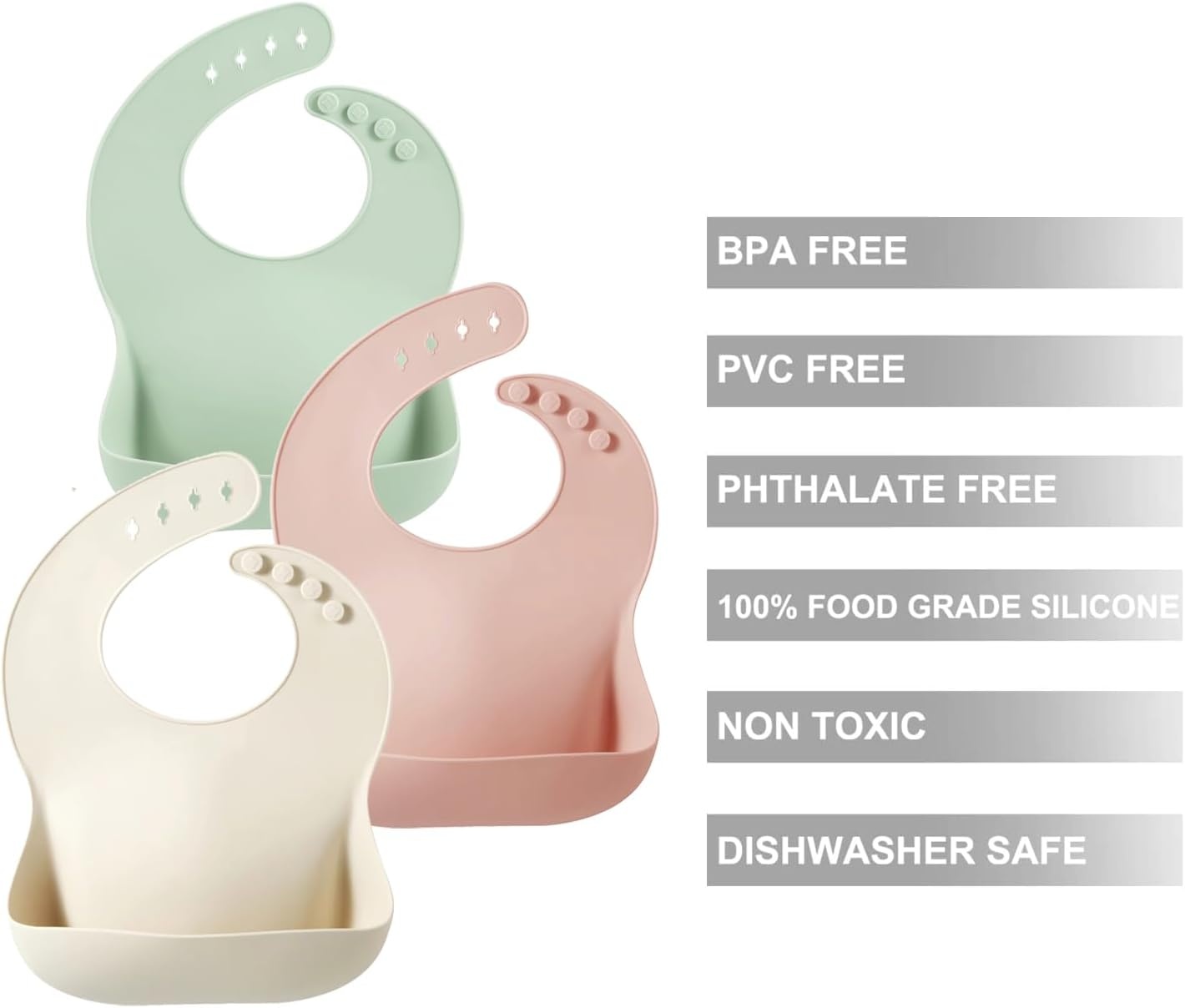 image:imagePandaEar Set of 3 Silicone Baby Bibs Waterproof Soft Unisex 1072 MonthsPinkGreenBeige