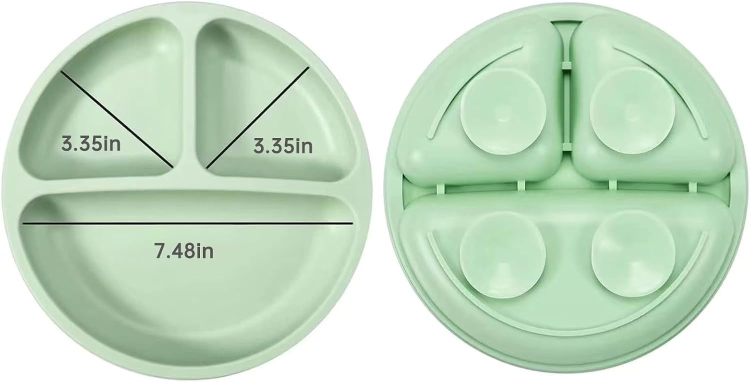 image:imagePandaEar Silicone Baby Feeding Set 2 Pack Divided Suction Plate 2 Tiny Cup with Spoons BPA Free Light TanPinkBlueGreen