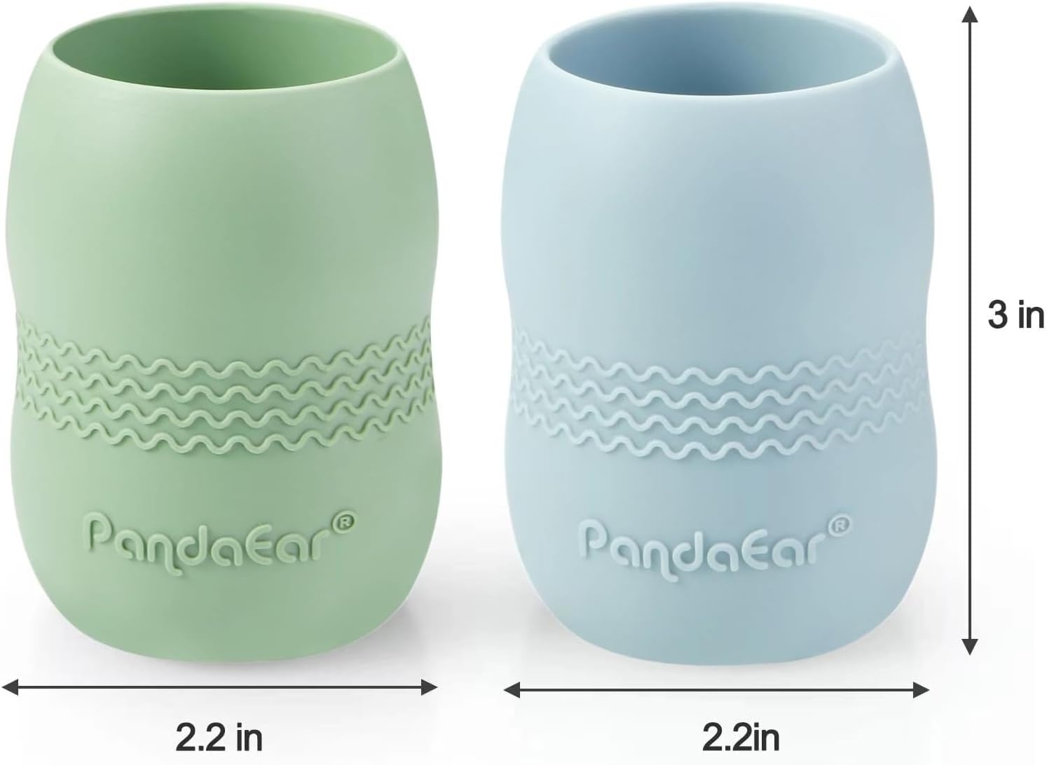 image:imagePandaEar Silicone Baby Feeding Set 2 Pack Divided Suction Plate 2 Tiny Cup with Spoons BPA Free Light TanPinkBlueGreen