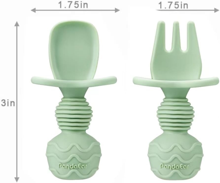 image:imagePandaEar Silicone Baby Feeding Set 2 Pack Divided Suction Plate 2 Tiny Cup with Spoons BPA Free Light TanPinkBlueGreen