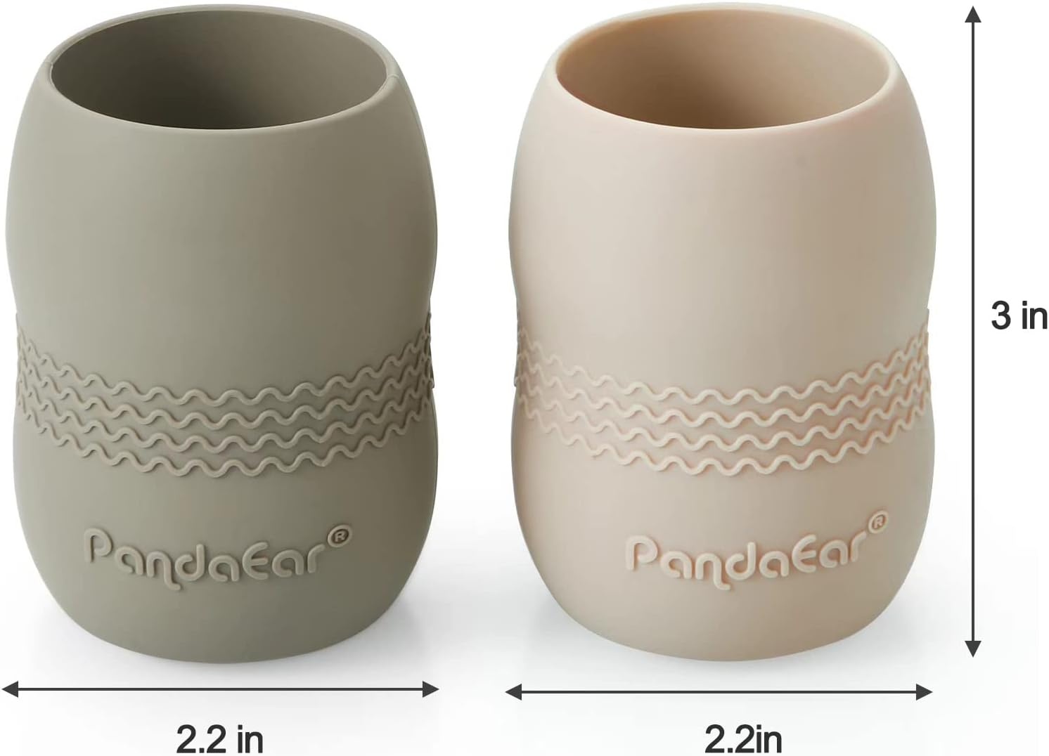 image:imagePandaEar Silicone Baby Feeding Set 2 Pack Divided Suction Plate 2 Tiny Cup with Spoons BPA Free Light TanPinkLight TanWalnut