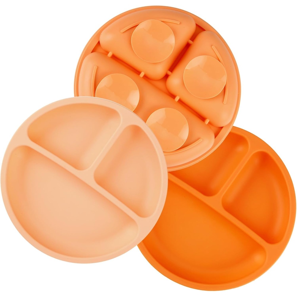 image:imagePandaEar 3 Pack Toddler Plates Silicone Divided Suction Plate for Babies BPAFree 100 FoodGrade Silicone Unbreakable Baby Plate PinkLinenLight PinkOrange