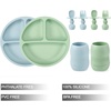 PandaEar Silicone Baby Feeding Set, 2 Pack – Divided Suction Plate, 2 Tiny Cup with Spoons, BPA Free, Light Tan/Pink(Blue/Green)