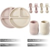PandaEar Silicone Baby Feeding Set, 2 Pack – Divided Suction Plate, 2 Tiny Cup with Spoons, BPA Free, Light Tan/Pink(Light Tan/Pink)