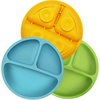 PandaEar 3 Pack Toddler Plates, Silicone Divided Suction Plate for Babies, BPA-Free 100% Food-Grade Silicone Unbreakable Baby Plate (Pink/Linen/Light Pink)(Blue/Green/Yellow)