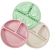 PandaEar 3 Pack Toddler Plates, Silicone Divided Suction Plate for Babies, BPA-Free 100% Food-Grade Silicone Unbreakable Baby Plate (Pink/Linen/Light Pink)(Pink/Green/Cream)