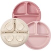 PandaEar 3 Pack Toddler Plates, Silicone Divided Suction Plate for Babies, BPA-Free 100% Food-Grade Silicone Unbreakable Baby Plate (Pink/Linen/Light Pink)(Pink/Linen/Light Pink)