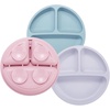 PandaEar 3 Pack Toddler Plates, Silicone Divided Suction Plate for Babies, BPA-Free 100% Food-Grade Silicone Unbreakable Baby Plate (Pink/Linen/Light Pink)(Pink/Purple/Blue)