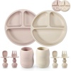 PandaEar Silicone Baby Feeding Set, 2 Pack – Divided Suction Plate, 2 Tiny Cup with Spoons, BPA Free, Light Tan/Pink(Light Tan/Pink)