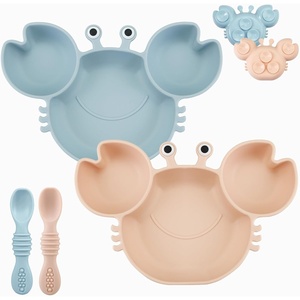 PandaEar 2 Pack Silicone Suction Plate for Baby, Divided Toddler Food Plate(Blue & Peach)