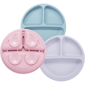 PandaEar 3 Pack Toddler Plates, Silicone Divided Suction Plate for Babies, BPA-Free 100% Food-Grade Silicone Unbreakable Baby Plate (Pink/Linen/Light Pink)(Pink/Purple/Blue)