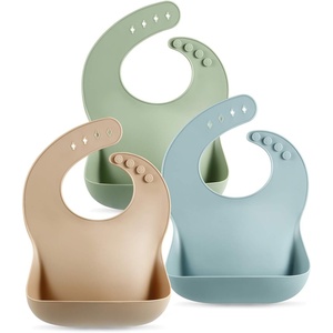 PandaEar Set of 3 Silicone Baby Bibs Waterproof, Soft, Unisex, 10-72 Months(Brown/Blue/Green)