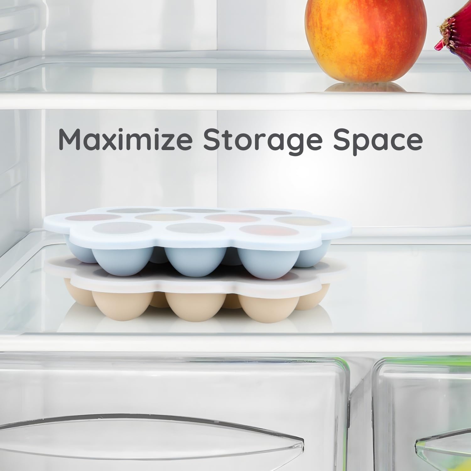image:imagePandaEar 2 Pack Baby Food Freezer Tray with Lids Silicone Baby Food Storage Container for Homemade Baby Food Fruit Purees and Breastmilk BlueTan