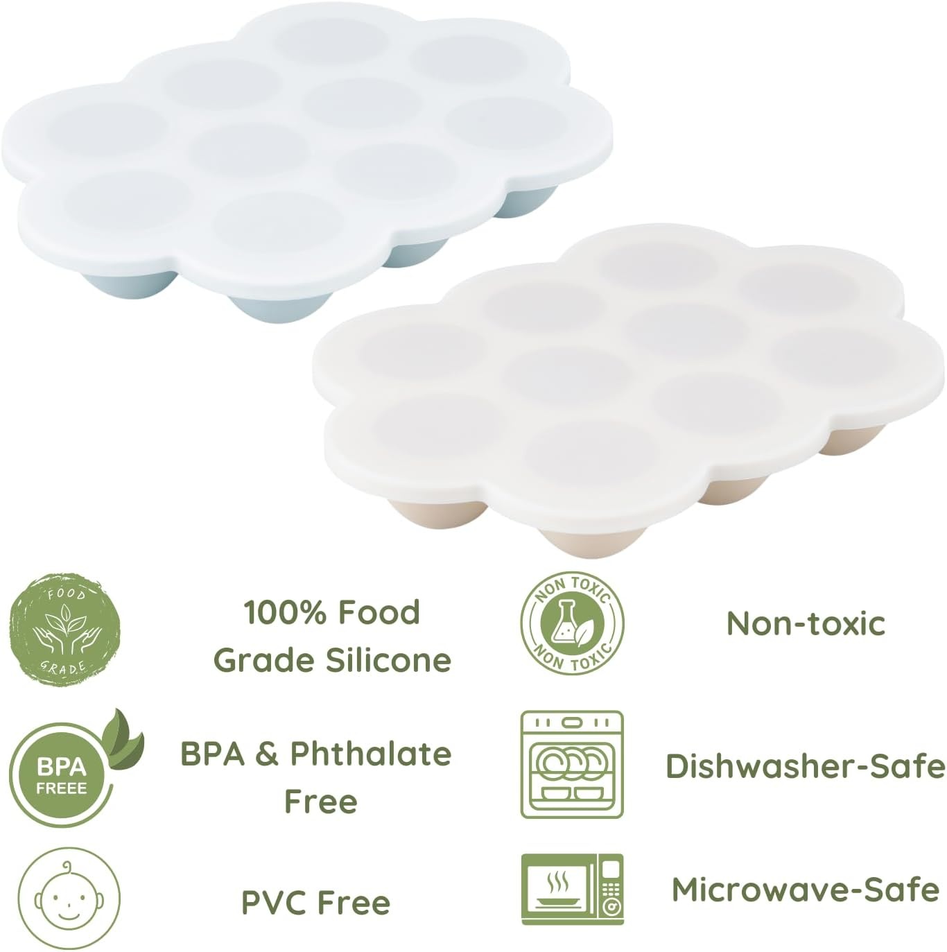image:imagePandaEar 2 Pack Baby Food Freezer Tray with Lids Silicone Baby Food Storage Container for Homemade Baby Food Fruit Purees and Breastmilk BlueTan