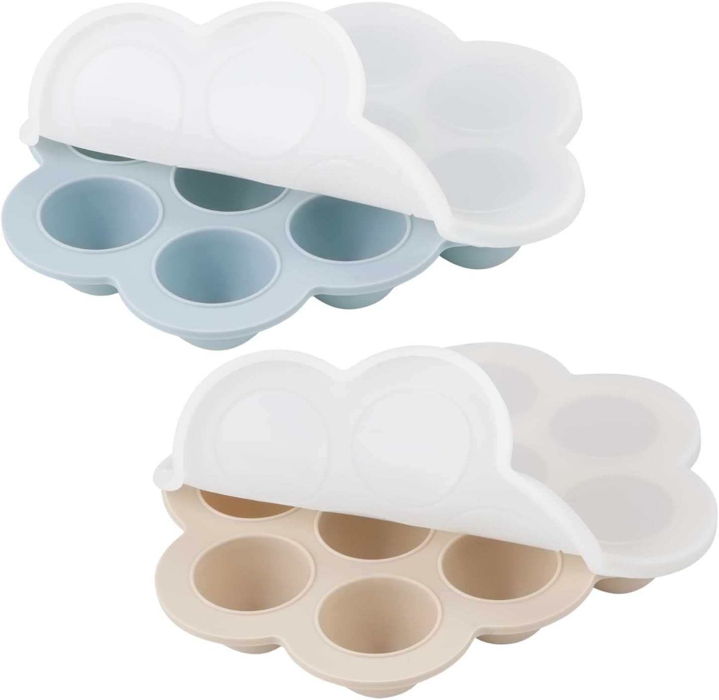 image:imagePandaEar 2 Pack Baby Food Freezer Tray with Lids Silicone Baby Food Storage Container for Homemade Baby Food Fruit Purees and Breastmilk BlueTan