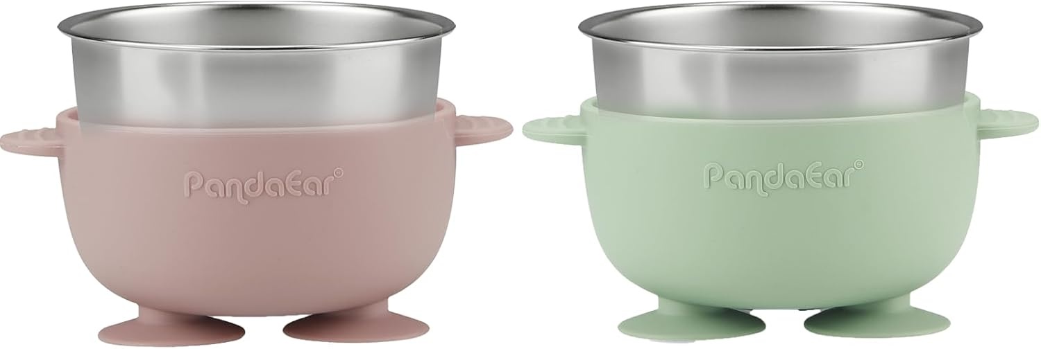 image:imagePandaEar 2 Pack Stainless Steel Baby Suction Bowls with Silicone Utensils