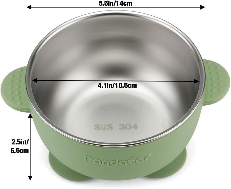 image:imagePandaEar 2 Pack Stainless Steel Baby Suction Bowls with Silicone Utensils
