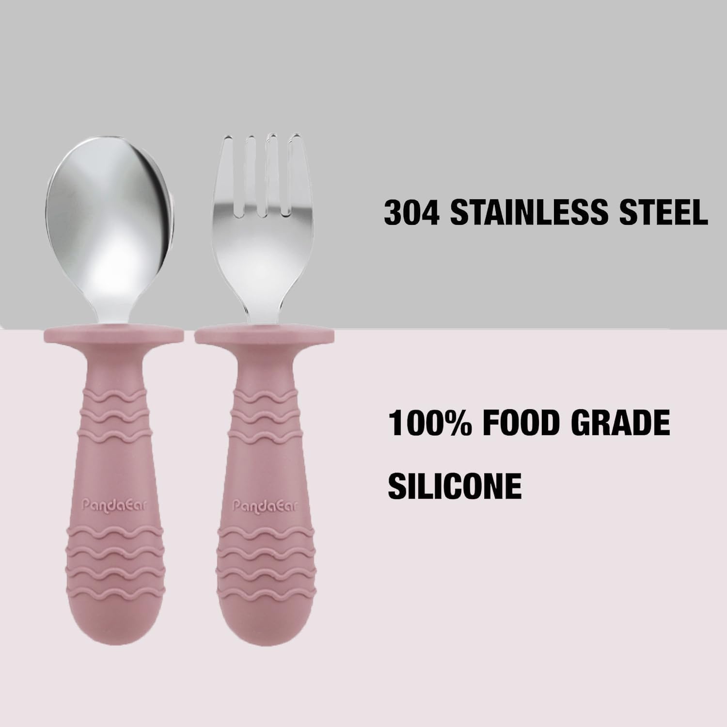 image:imagePandaEar 2 Pack Stainless Steel Baby Suction Plates amp 2 Pack Spoons and Forks Set Toddler Utensils Baby Feeding Set Divided Plates for Baby Led Weaning Supplies BPAFree TanWalnutPink