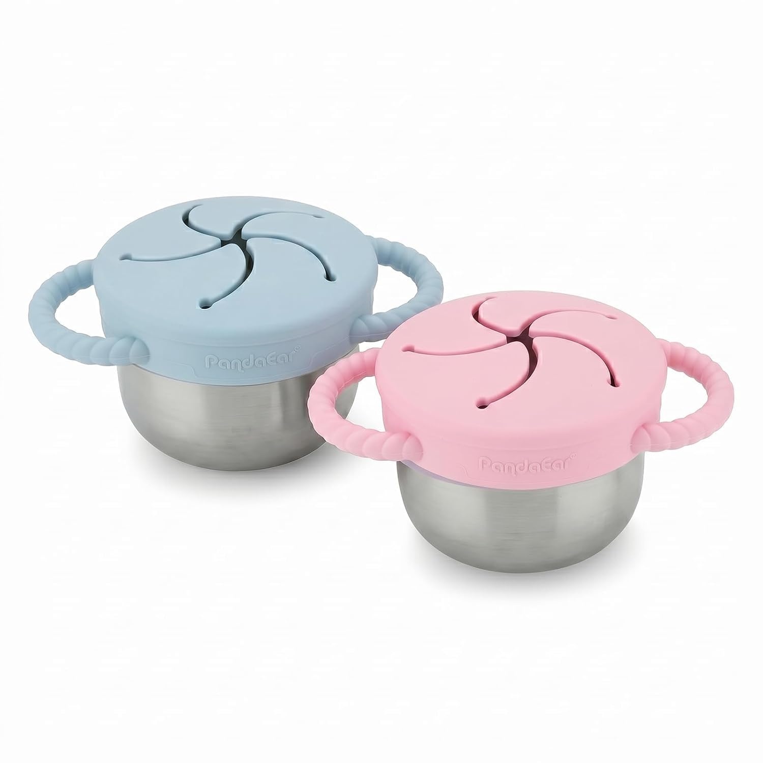 image:imagePandaEar 2 Pack Stainless Steel Toddler Snack Cups with Lids 9 ozBlue Pink