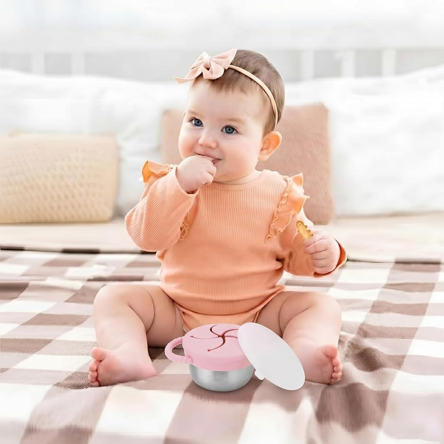 image:imagePandaEar 2 Pack Stainless Steel Toddler Snack Cups with Lids 9 ozBlue Pink