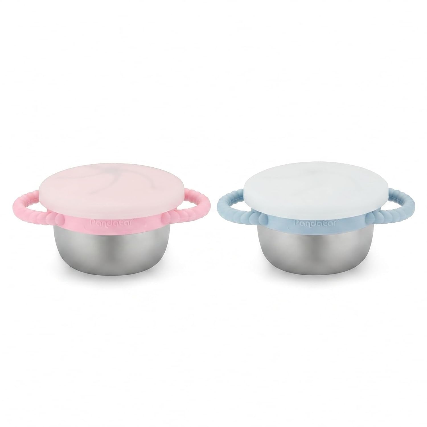 image:imagePandaEar 2 Pack Stainless Steel Toddler Snack Cups with Lids 9 ozBlue Pink