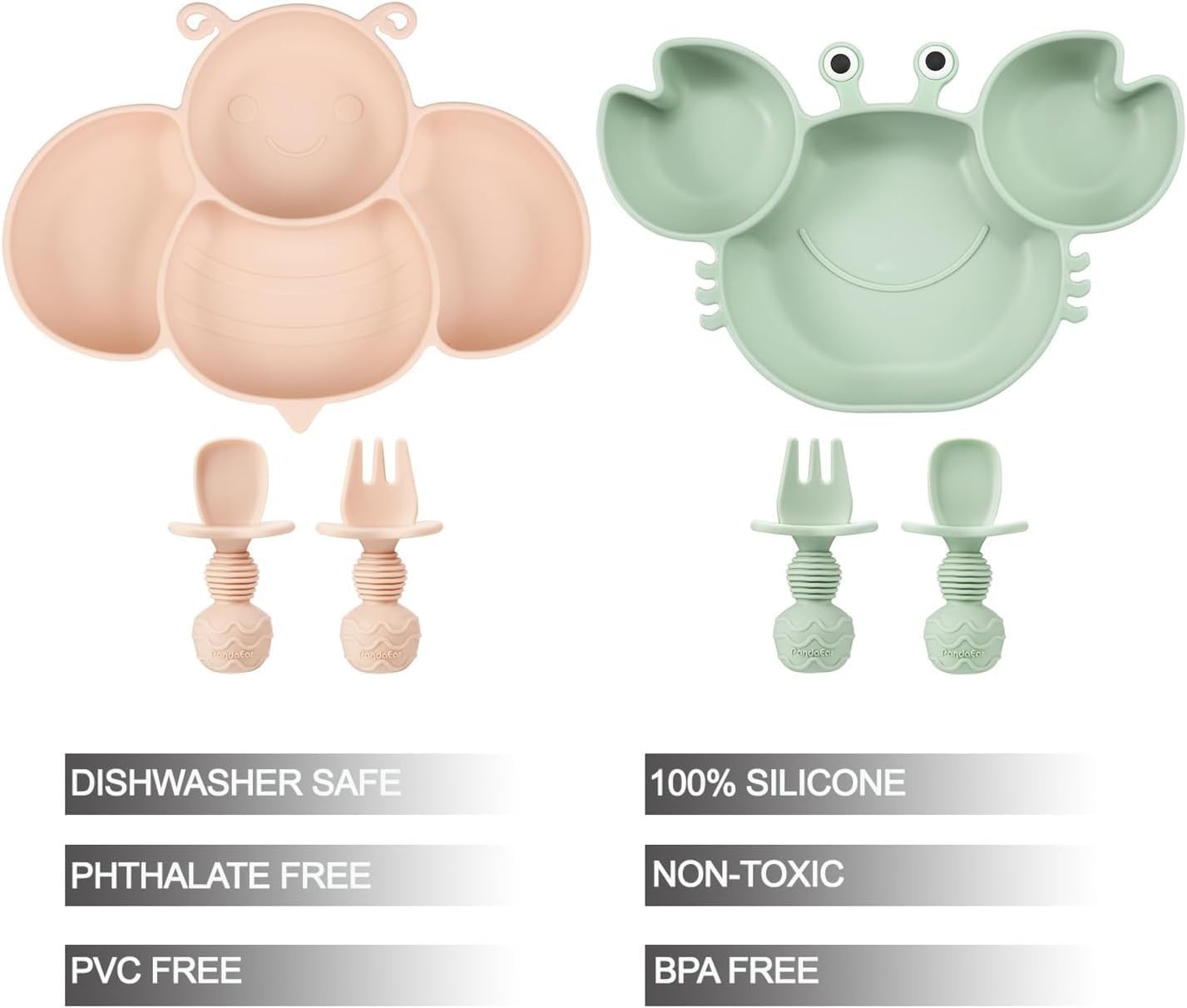 image:imagePandaEar 2Pack Silicone Suction Plates for Toddlers Divided Crab and Bee