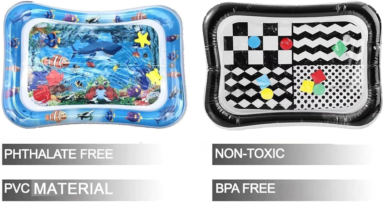 image:imagePandaEar 2Pack Tummy Time Water Mat for Baby 336 Months High Contrast Black amp White Ocean Sensory Play Mat BPAFree LeakProof Inflatable Infant Toys for Brain Development amp Motor Skills