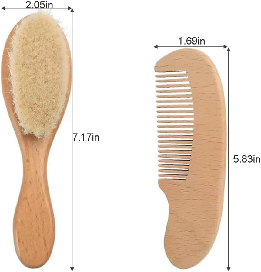 image:imagePandaEar 3 Pack Baby Brush and Comb Set Newborn Silicone Cradle Cap Brush for Babies Soft Newborn Hair Brush with Soft Goat Bristles Wooden Toddler Comb Hairbrush Set for Boys and Girls
