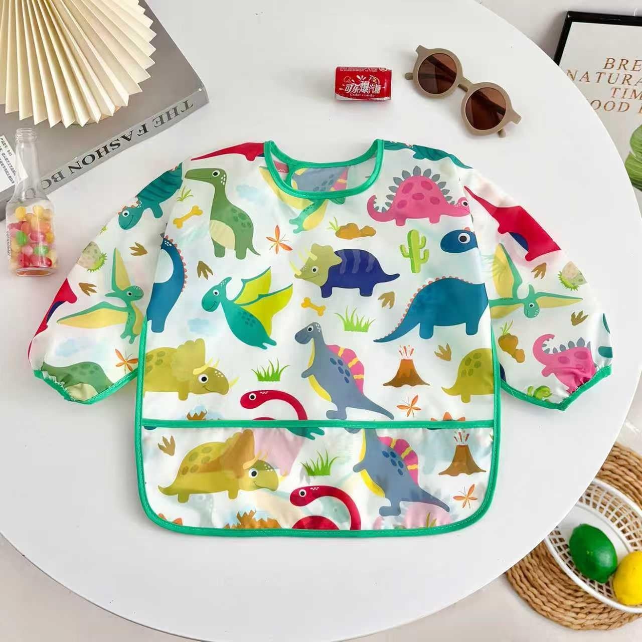 image:imagePandaEar 3 Pack Baby Long Sleeve Bibs Waterproof Toddler Smock for Eating amp Arts Sleeved Bib with Elastic Cuffs amp Pocket Fits 636 Months WhaleDinosaurWhite